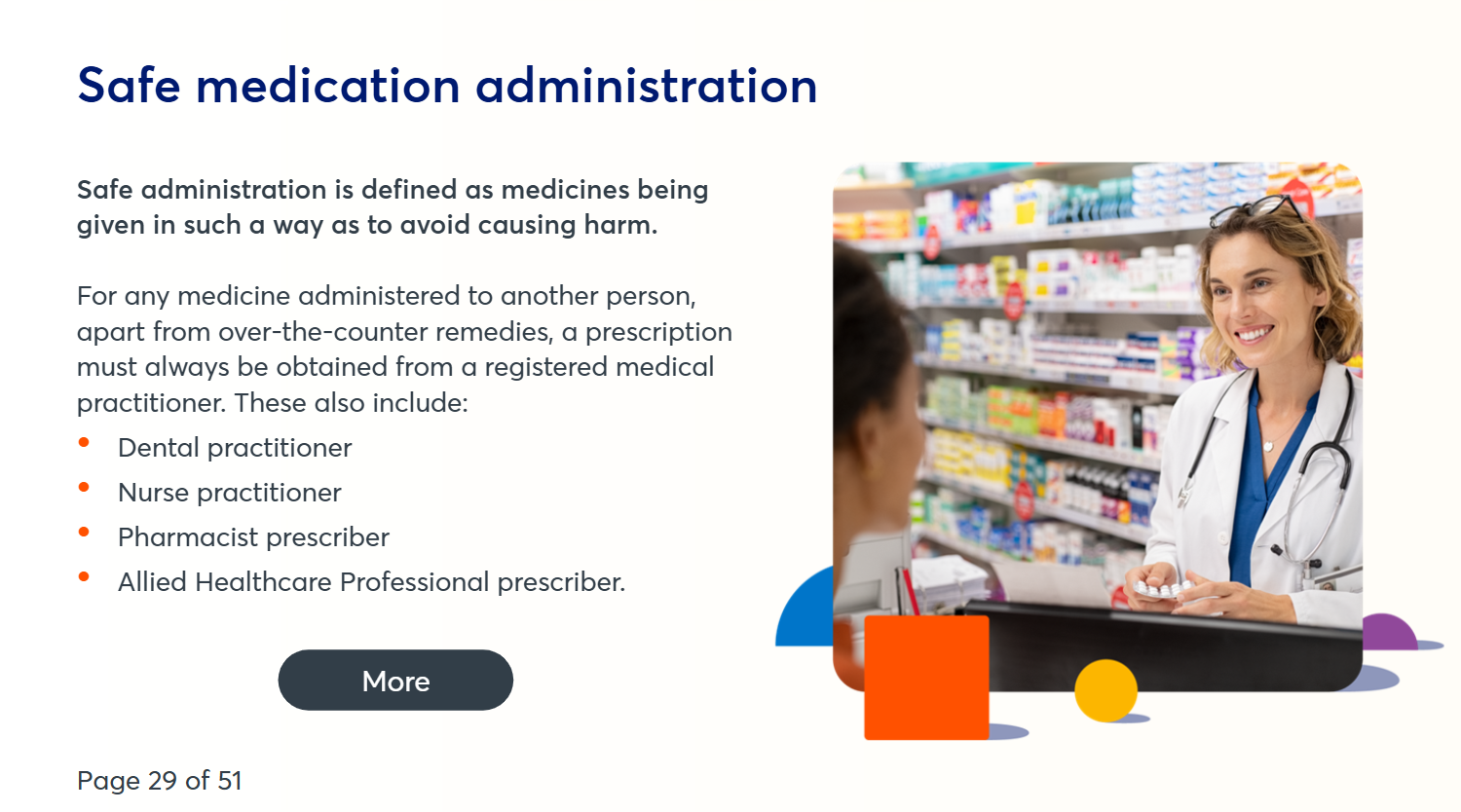 an image from our medication management in health and social care course explaining how to safely administer medication